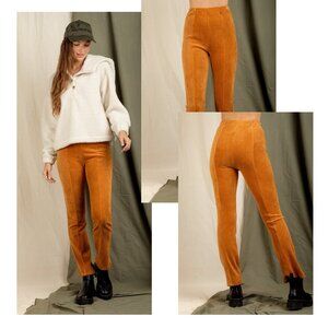 Ribbed Knit Velvet Stretch Pants in Camel or Rust NEW NWT